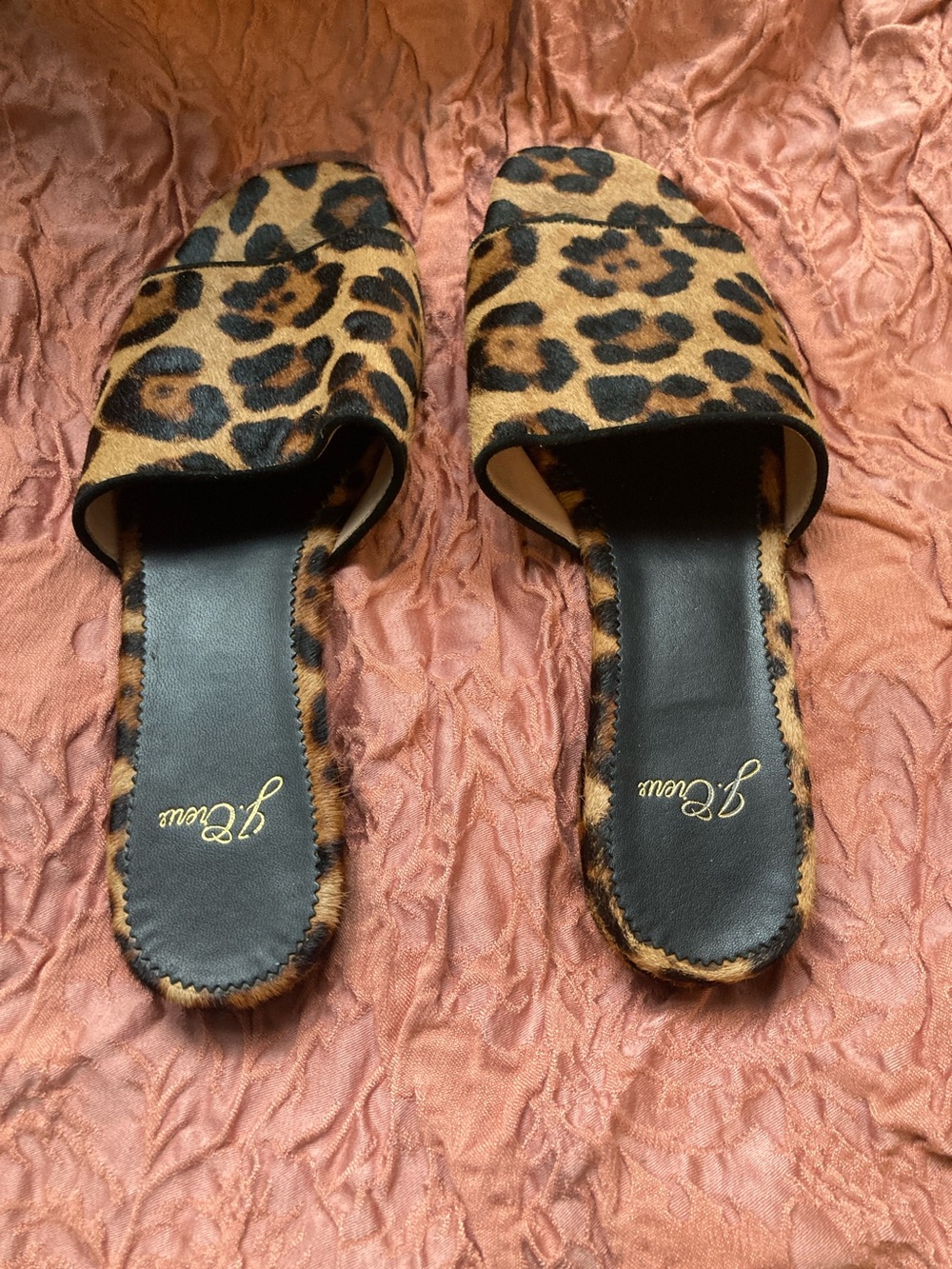 J. Crew Abbie Slide Sandals in Leopard Calf-Hair Slide Mules Size 7